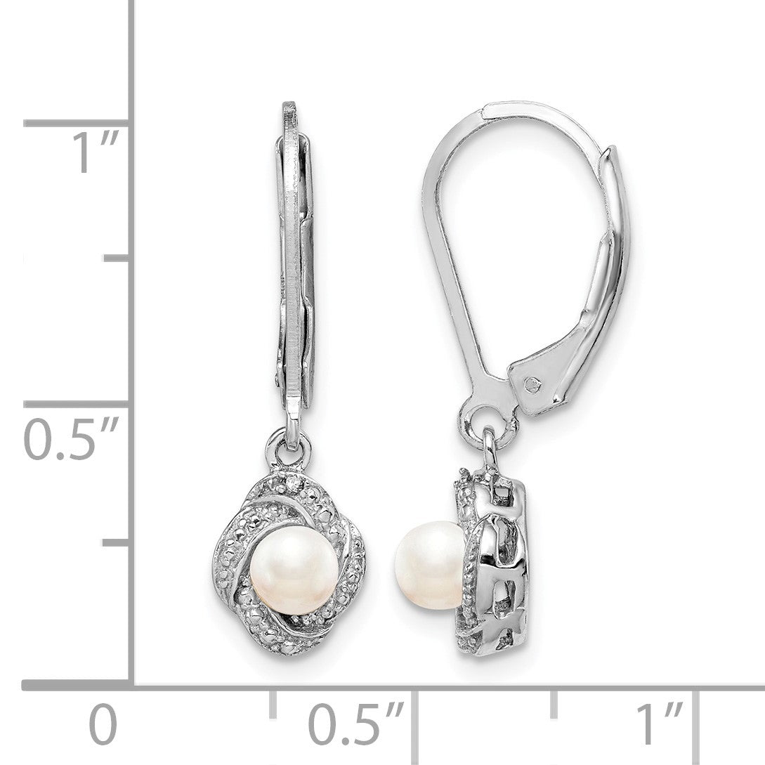 Sterling Silver Rhodium-plated Diam. & FW Cultured Pearl Earrings