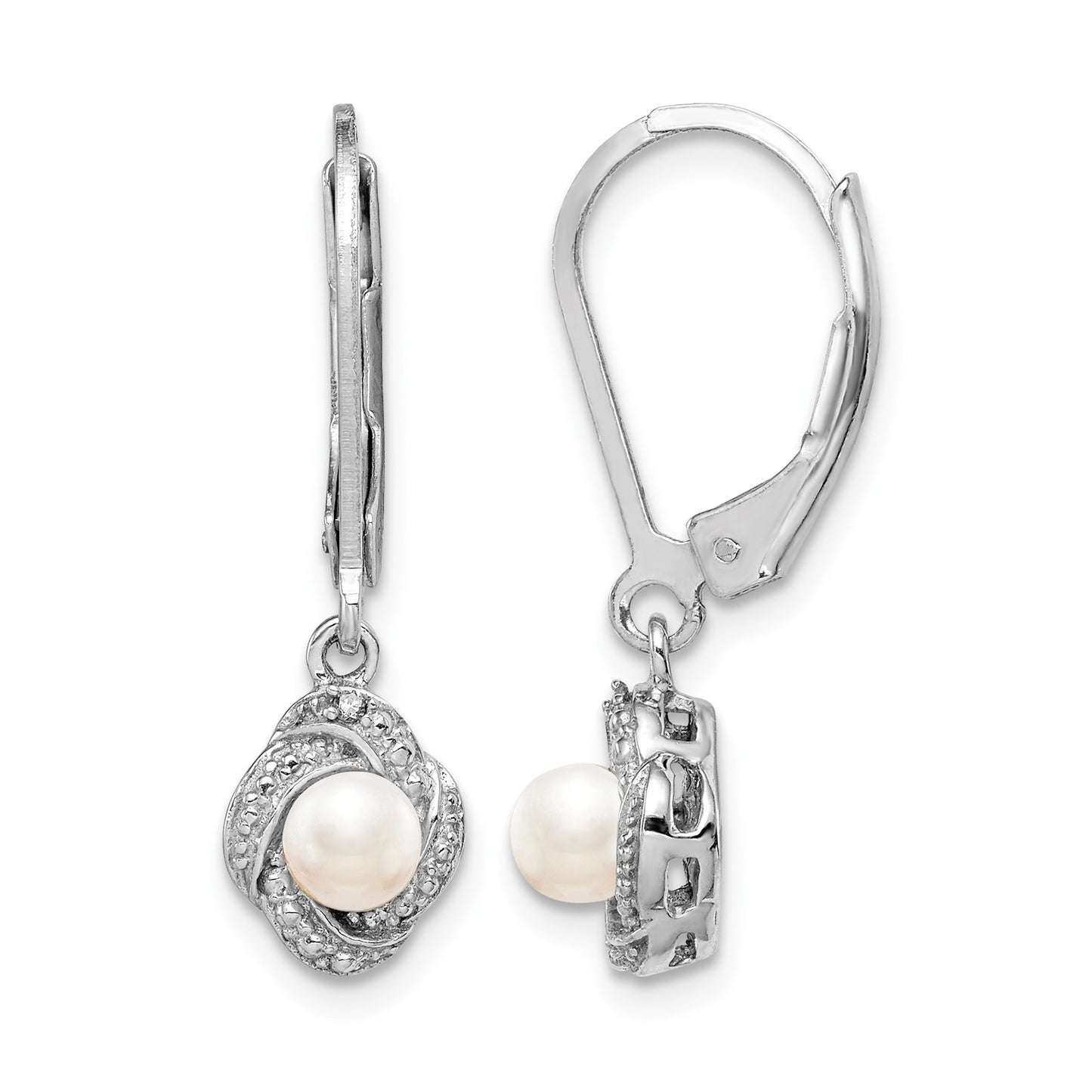 Sterling Silver Rhodium-plated Diam. & FW Cultured Pearl Earrings