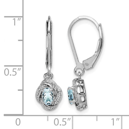 Sterling Silver Rhodium-plated Diam. & Aquamarine Earrings