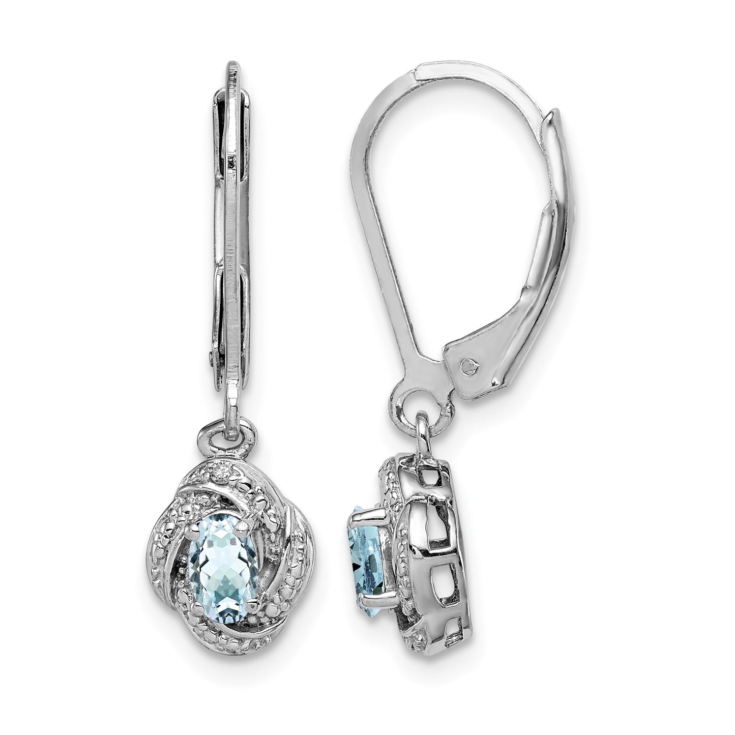 Sterling Silver Rhodium-plated Diam. & Aquamarine Earrings