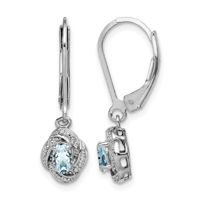 Sterling Silver Rhodium-plated Diam. & Aquamarine Earrings