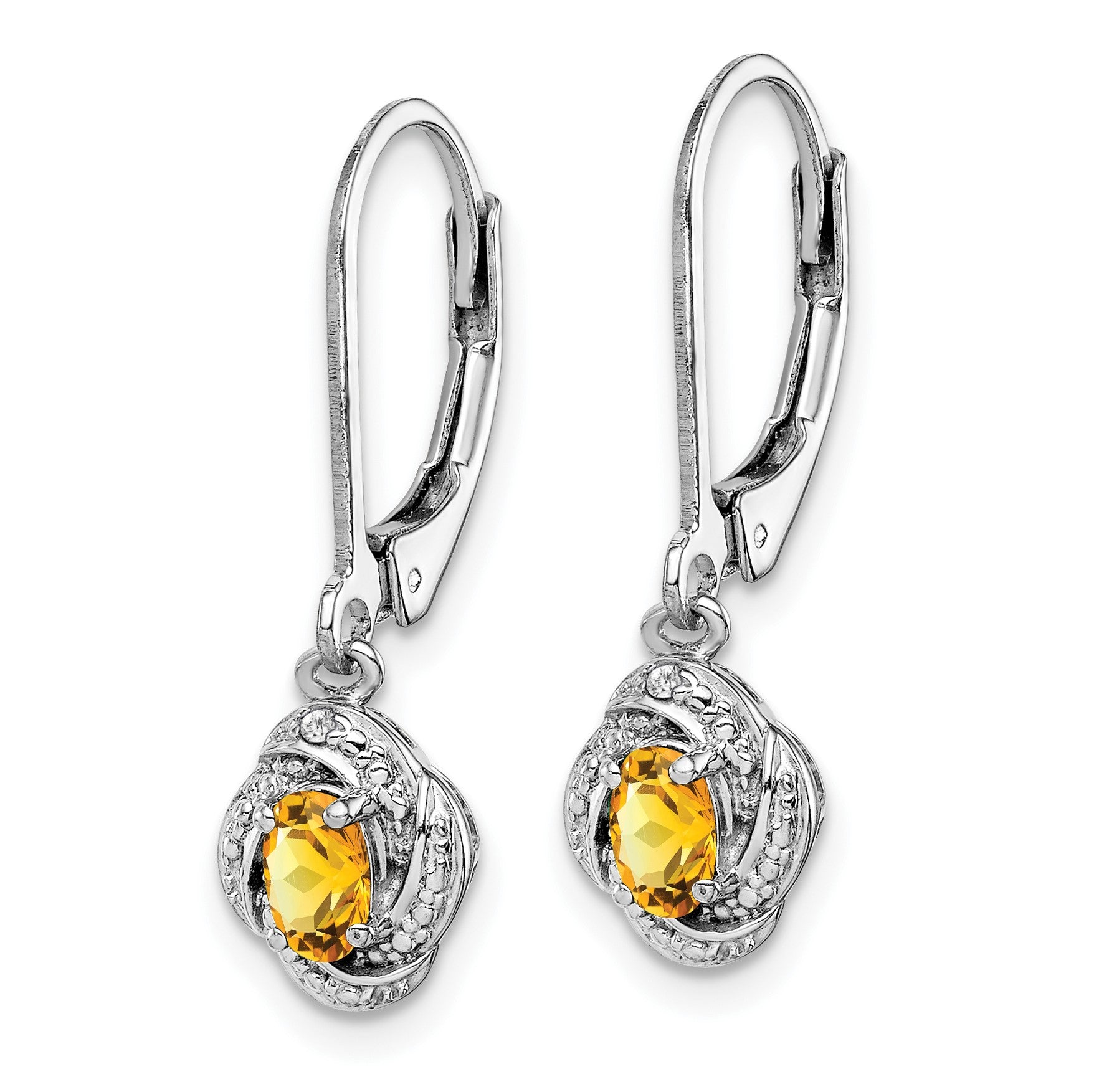 Sterling Silver Rhodium-plated Diam. & Citrine Earrings