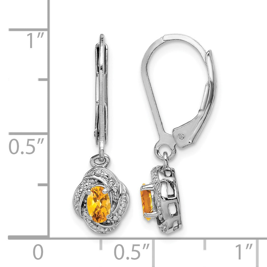 Sterling Silver Rhodium-plated Diam. & Citrine Earrings
