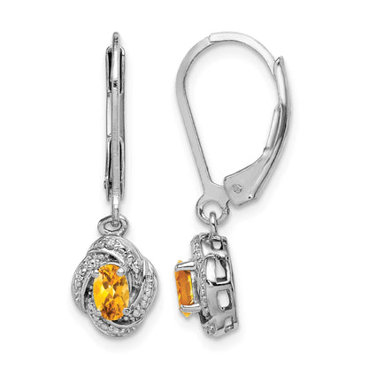 Sterling Silver Rhodium-plated Diam. & Citrine Earrings