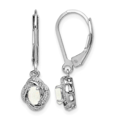 Sterling Silver Rhodium-plated Diam. & Created Opal Earrings