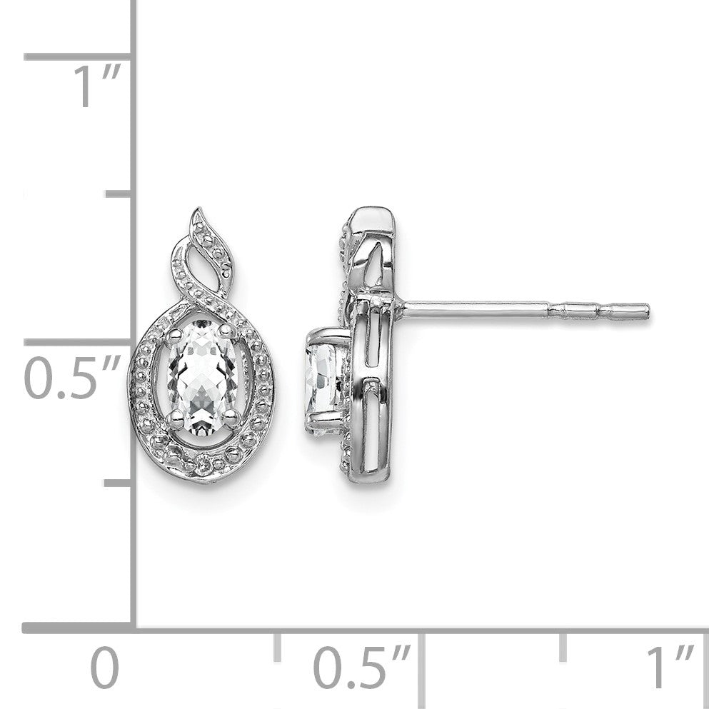 Sterling Silver Rhodium-plated White Topaz & Diam. Earrings