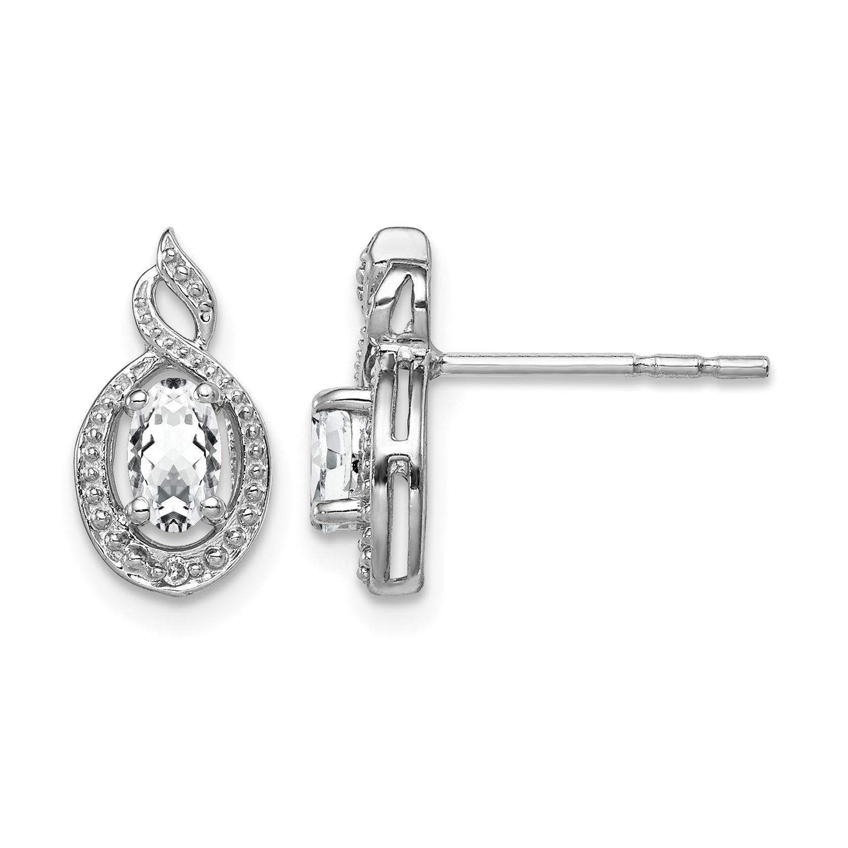 Sterling Silver Rhodium-plated White Topaz & Diam. Earrings