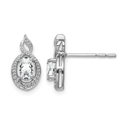 Sterling Silver Rhodium-plated White Topaz & Diam. Earrings