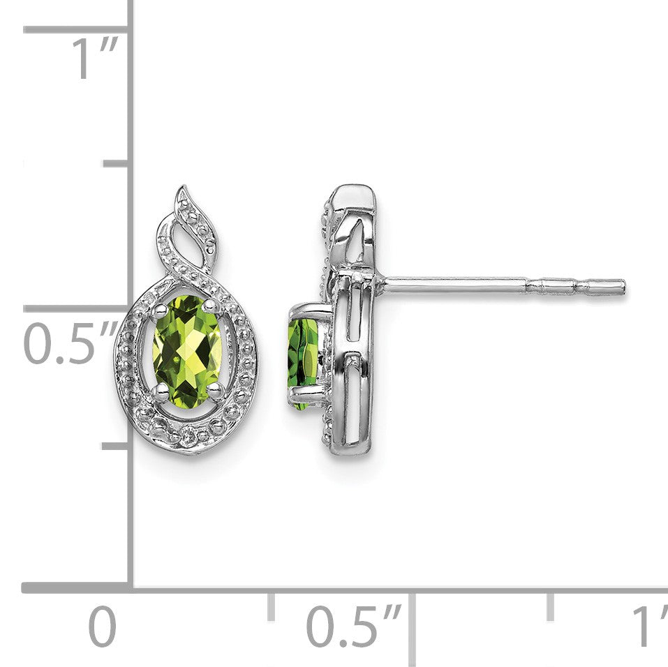 Sterling Silver Rhodium-plated Peridot & Diam. Earrings