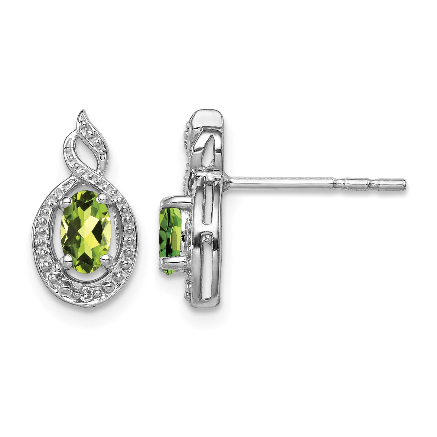 Sterling Silver Rhodium-plated Peridot & Diam. Earrings