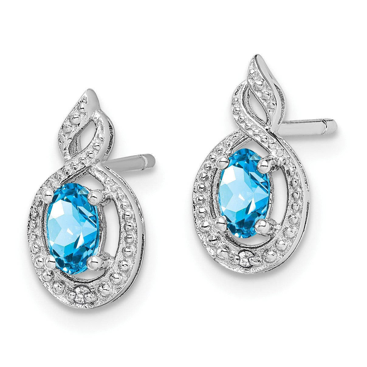 Sterling Silver Rhodium-plated Light Swiss Blue Topaz & Diam. Earrings
