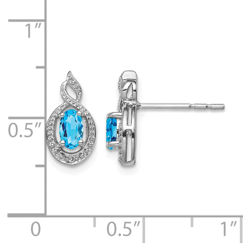 Sterling Silver Rhodium-plated Light Swiss Blue Topaz & Diam. Earrings