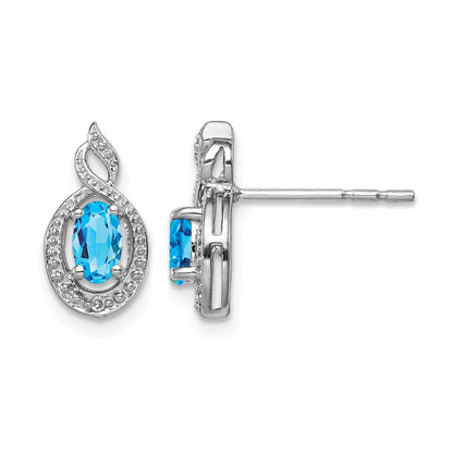Sterling Silver Rhodium-plated Light Swiss Blue Topaz & Diam. Earrings
