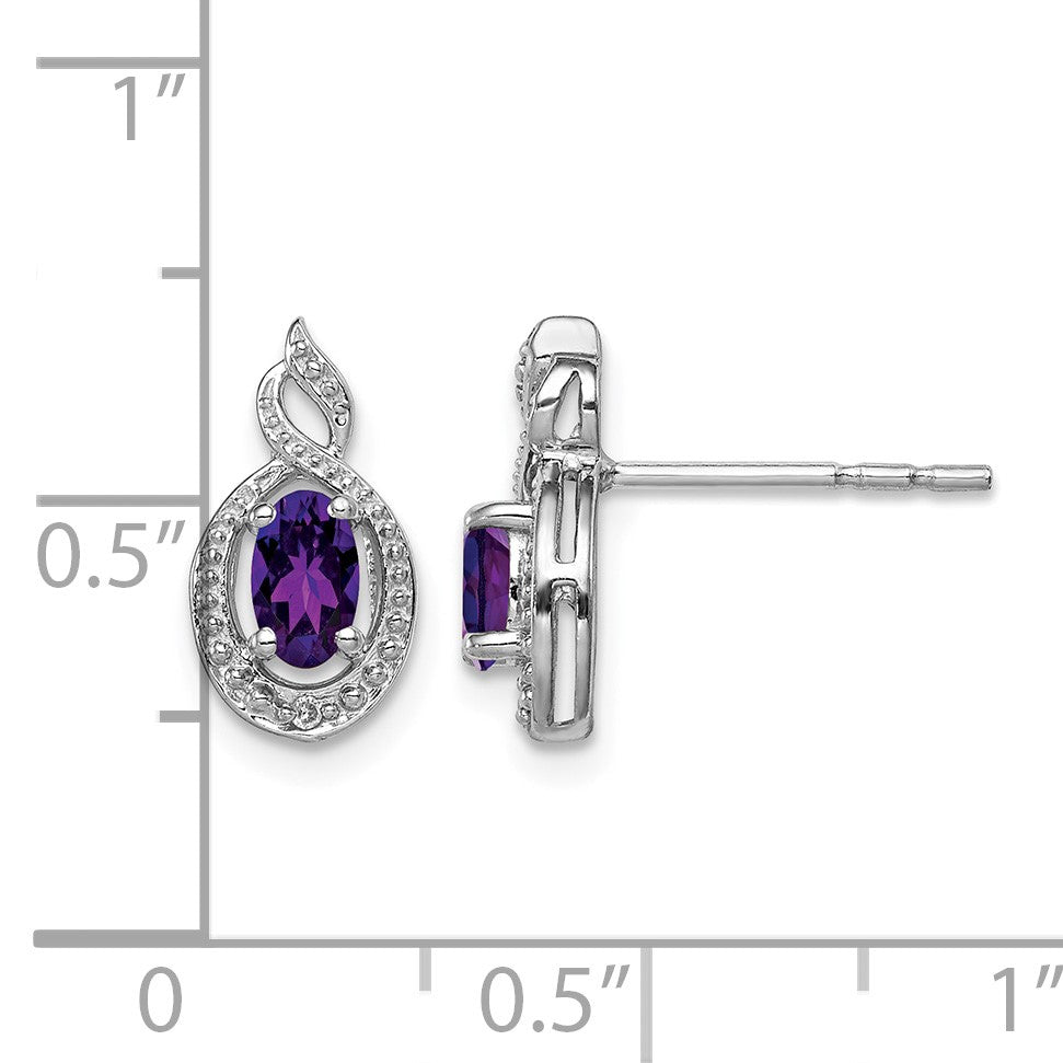 Sterling Silver Rhodium-plated Amethyst & Diam. Earrings
