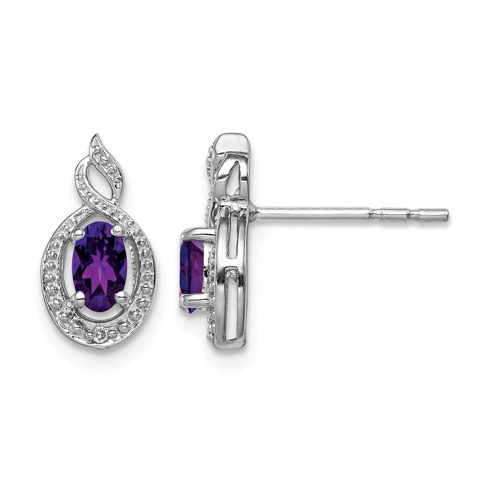 Sterling Silver Rhodium-plated Amethyst & Diam. Earrings
