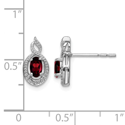 Sterling Silver Rhodium-plated Garnet & Diam. Earrings