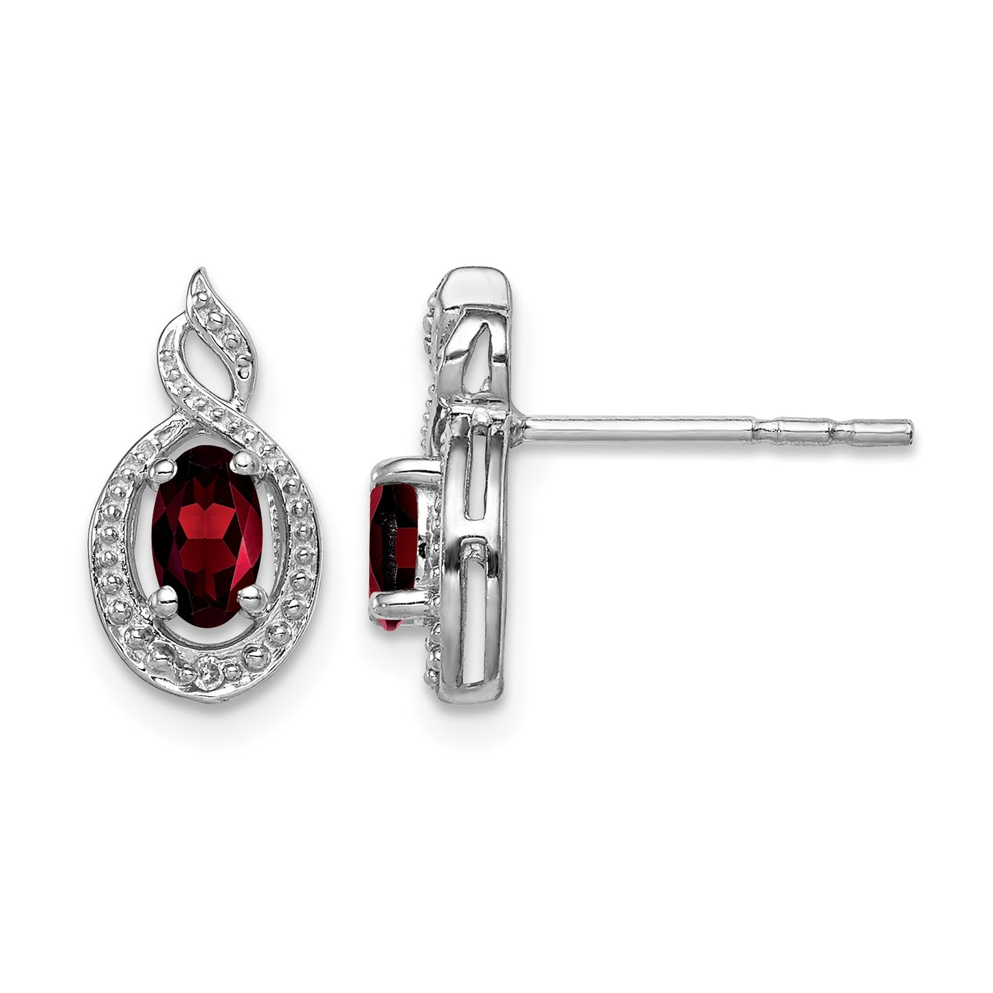 Sterling Silver Rhodium-plated Garnet & Diam. Earrings