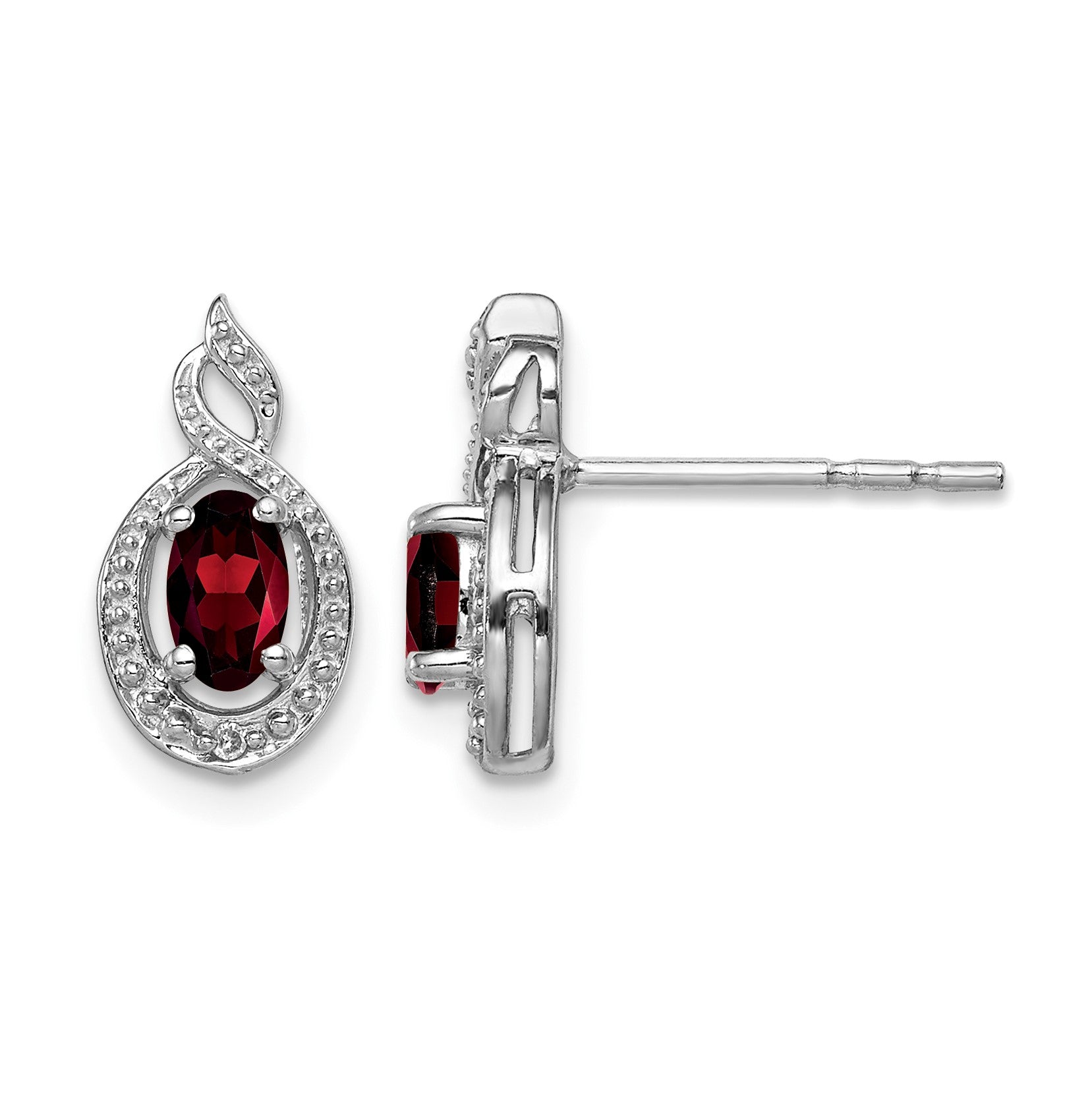 Sterling Silver Rhodium-plated Garnet & Diam. Earrings