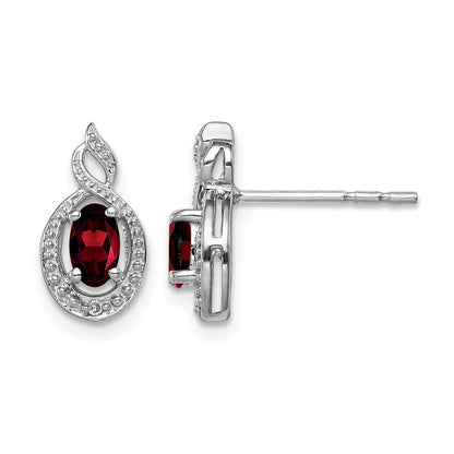 Sterling Silver Rhodium-plated Garnet & Diam. Earrings