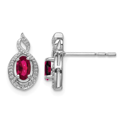 Sterling Silver Rhodium-plated Created Ruby & Diam. Earrings