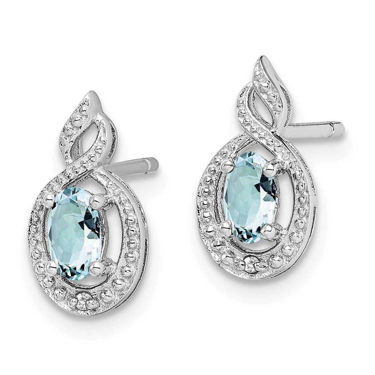 Sterling Silver Rhodium-plated Aquamarine & Diam. Earrings