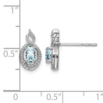 Sterling Silver Rhodium-plated Aquamarine & Diam. Earrings