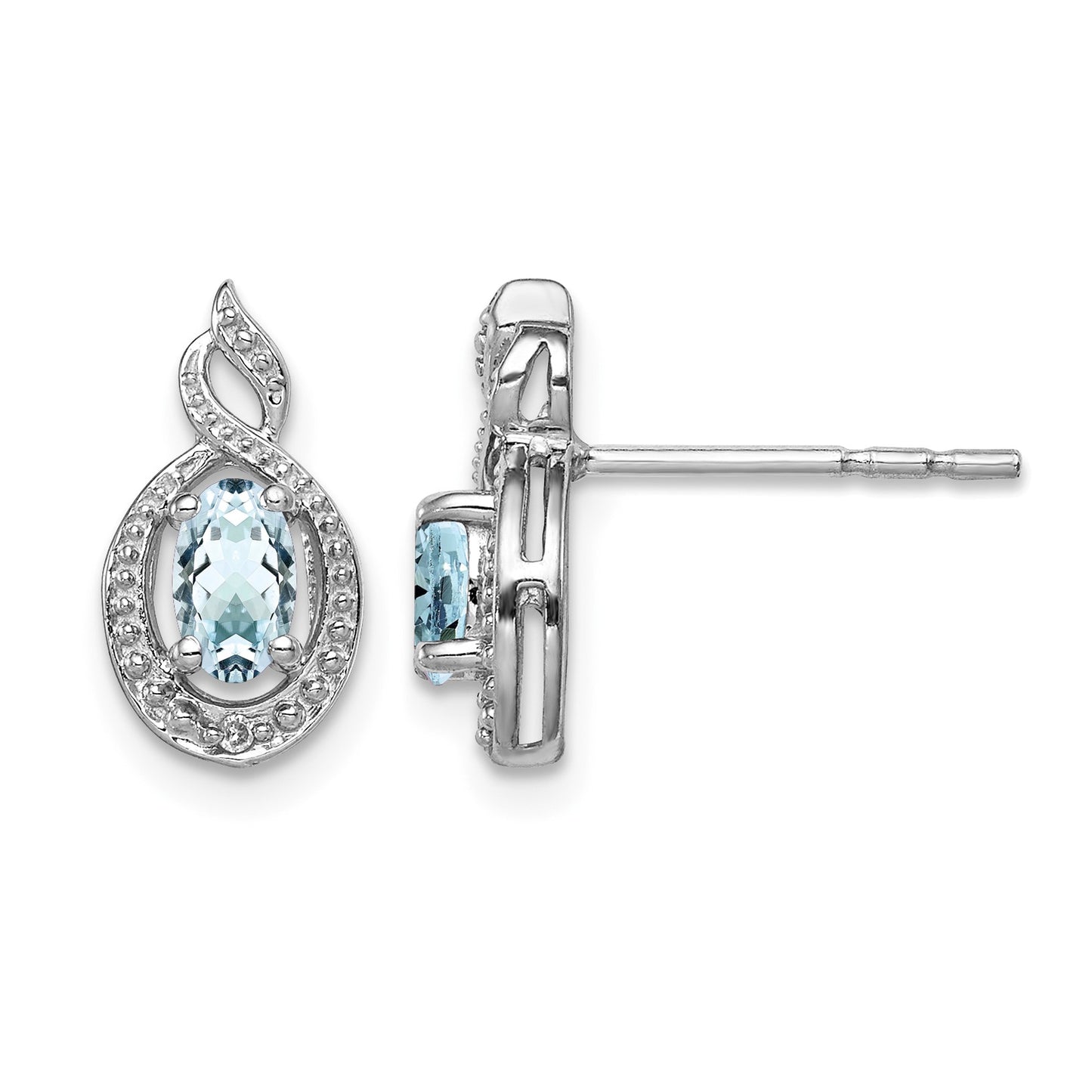 Sterling Silver Rhodium-plated Aquamarine & Diam. Earrings