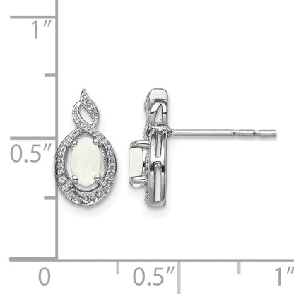 Sterling Silver Rhodium-plated Created Opal & Diam. Earrings
