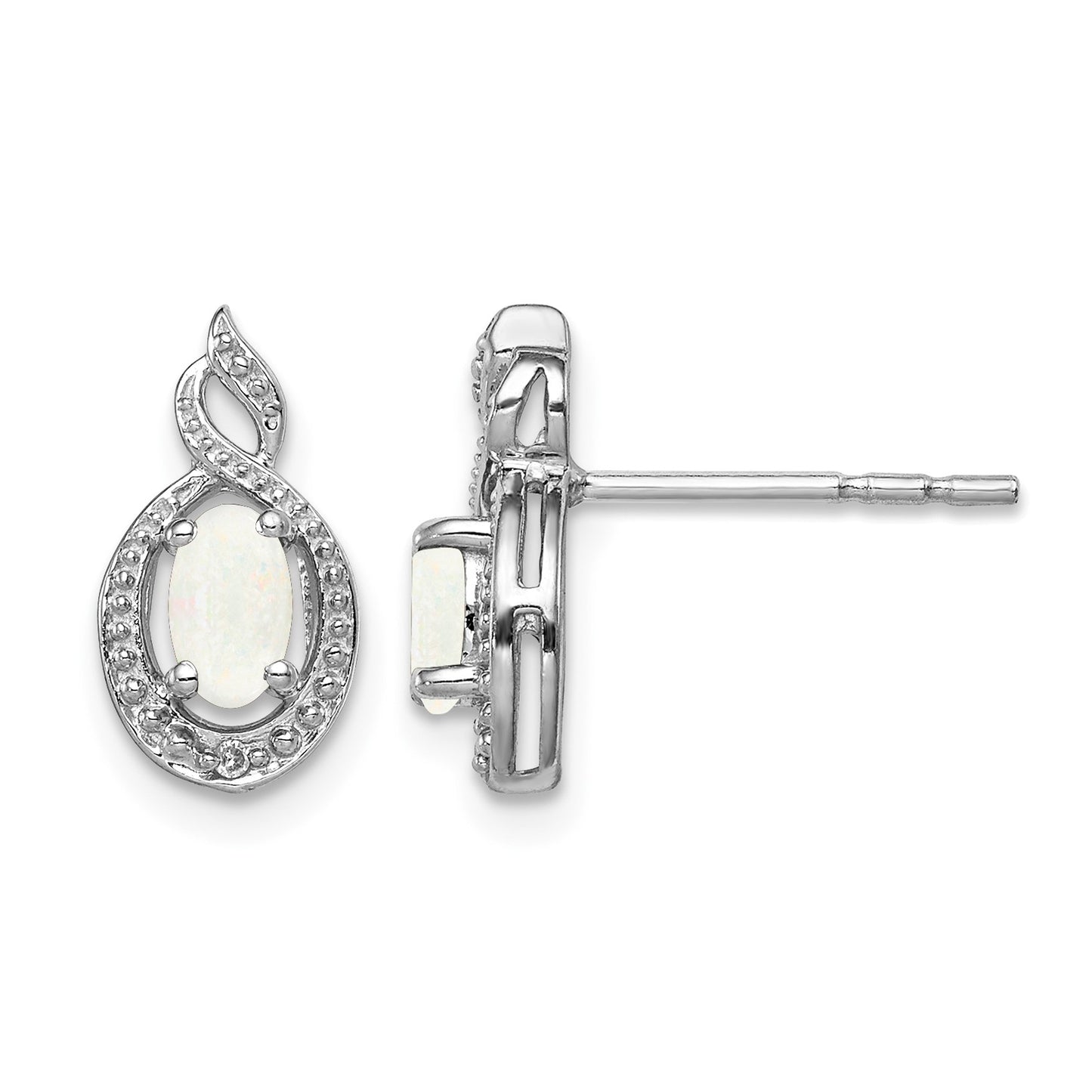 Sterling Silver Rhodium-plated Created Opal & Diam. Earrings