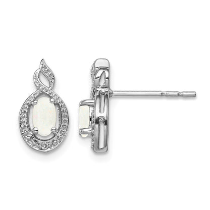 Sterling Silver Rhodium-plated Created Opal & Diam. Earrings