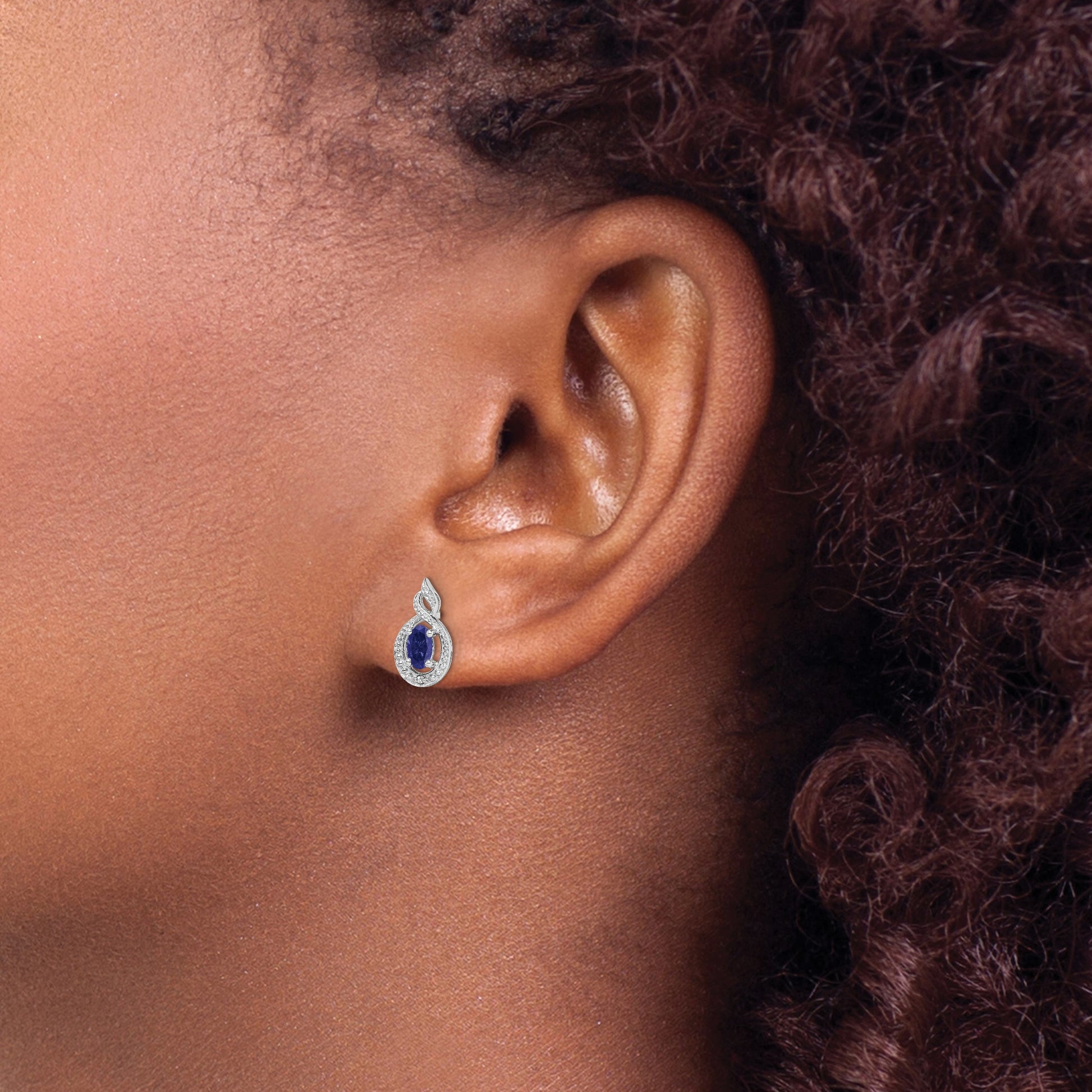Sterling Silver Rhodium-plated Created Sapphire & Diam. Earrings