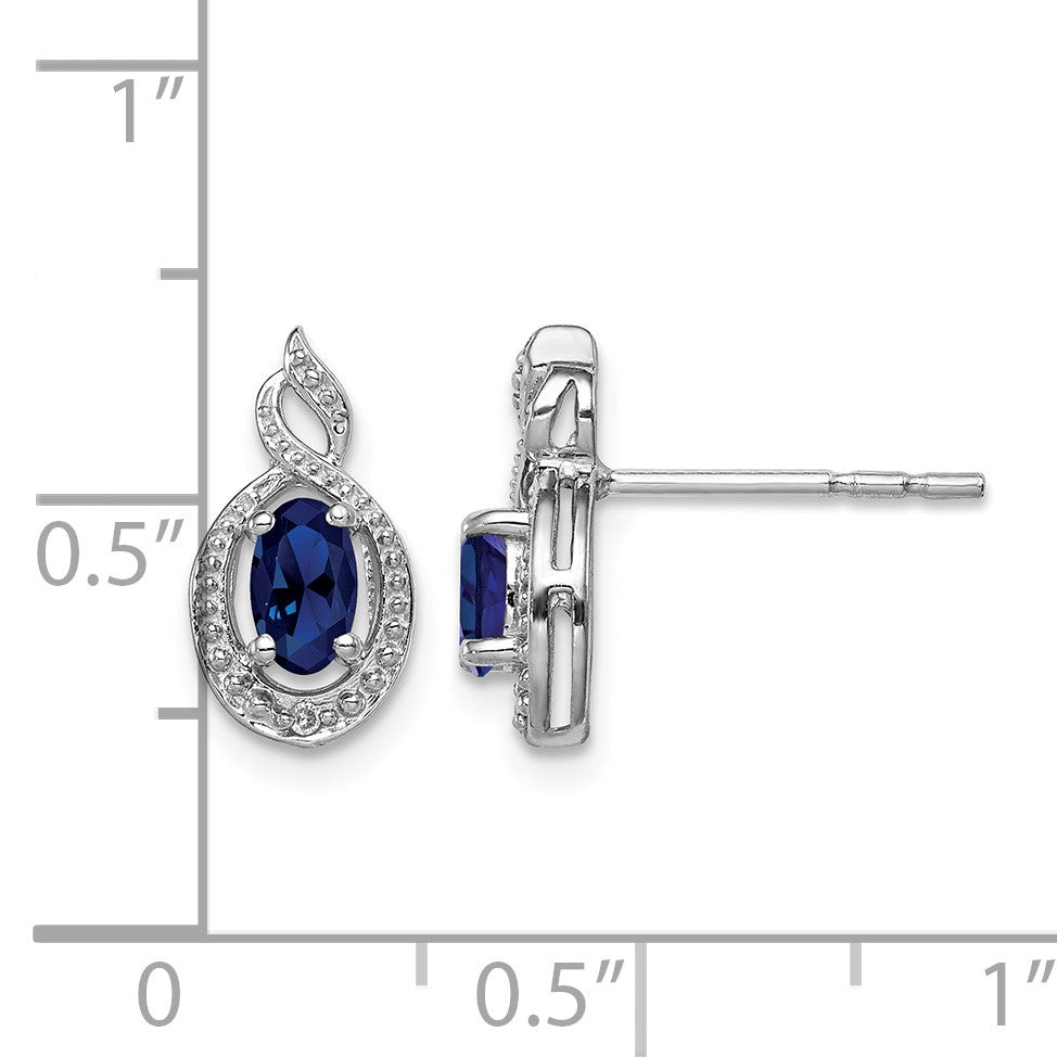 Sterling Silver Rhodium-plated Created Sapphire & Diam. Earrings