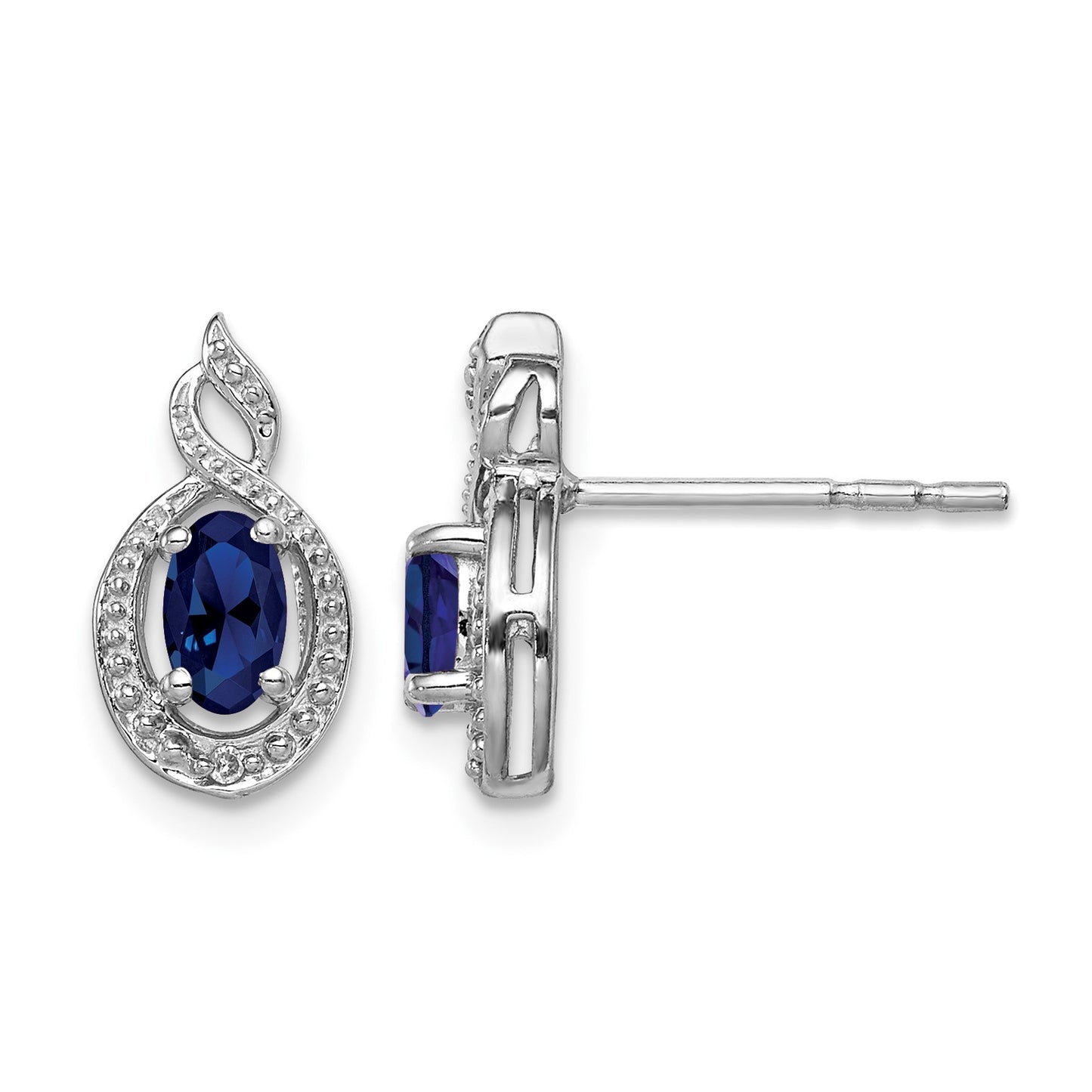 Sterling Silver Rhodium-plated Created Sapphire & Diam. Earrings