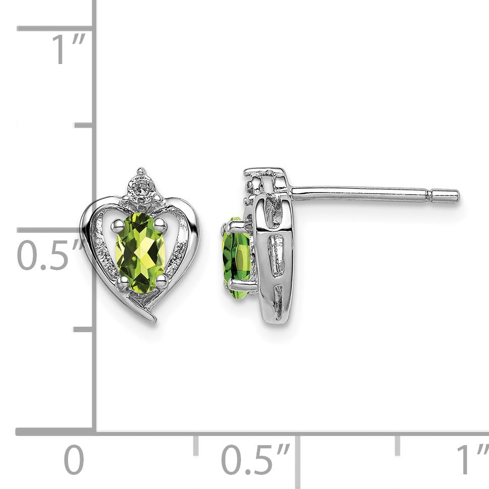Sterling Silver Rhodium-plated Peridot & Diam. Earrings