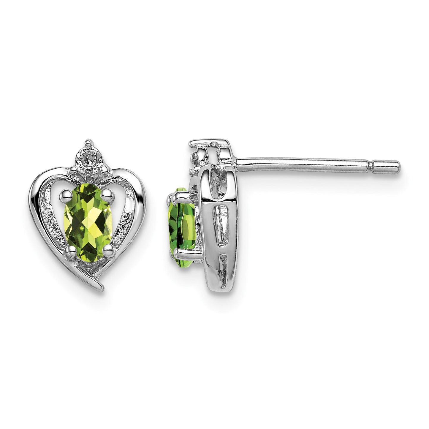Sterling Silver Rhodium-plated Peridot & Diam. Earrings