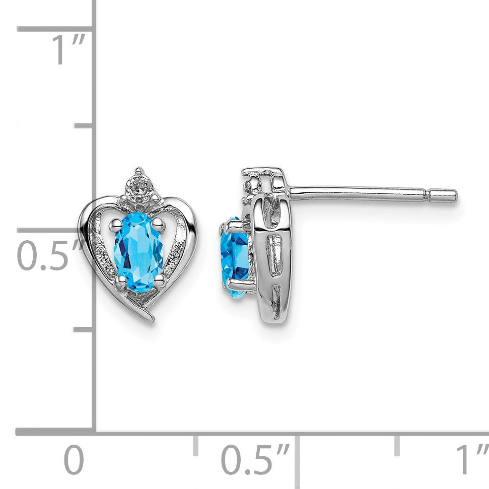 Sterling Silver Rhodium-plated Light Swiss Blue Topaz & Diam. Earrings