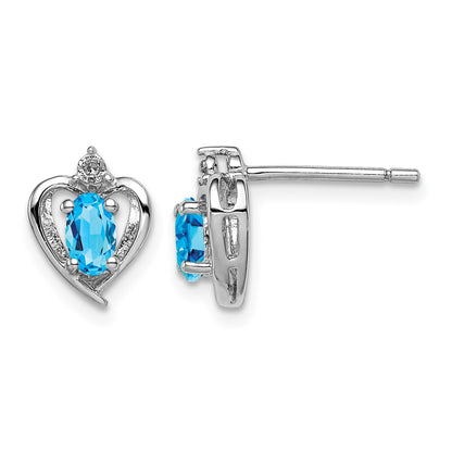 Sterling Silver Rhodium-plated Light Swiss Blue Topaz & Diam. Earrings