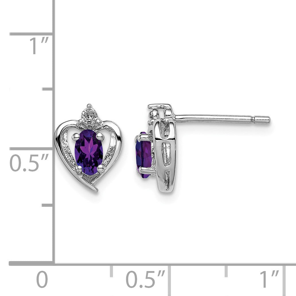 Sterling Silver Rhodium-plated Amethyst & Diam. Earrings