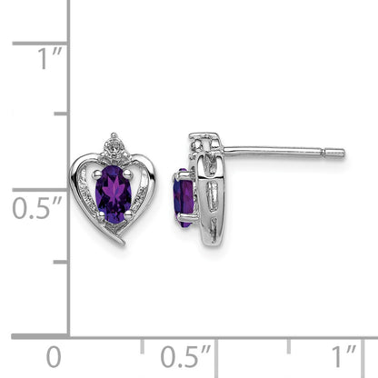 Sterling Silver Rhodium-plated Amethyst & Diam. Earrings