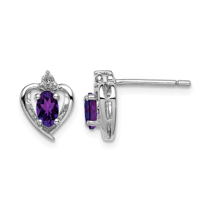 Sterling Silver Rhodium-plated Amethyst & Diam. Earrings