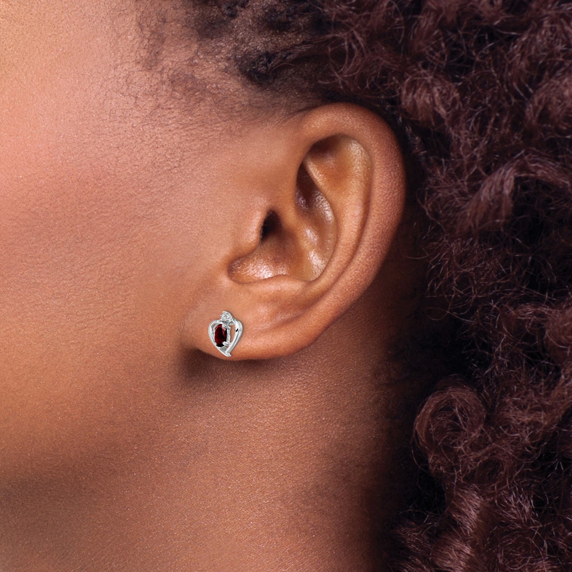 Sterling Silver Rhodium-plated Garnet & Diam. Earrings