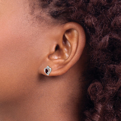 Sterling Silver Rhodium-plated Garnet & Diam. Earrings
