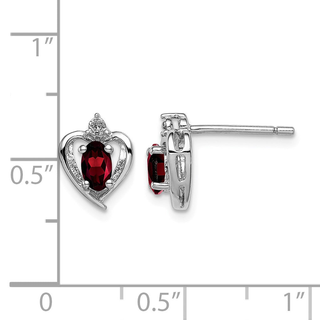 Sterling Silver Rhodium-plated Garnet & Diam. Earrings