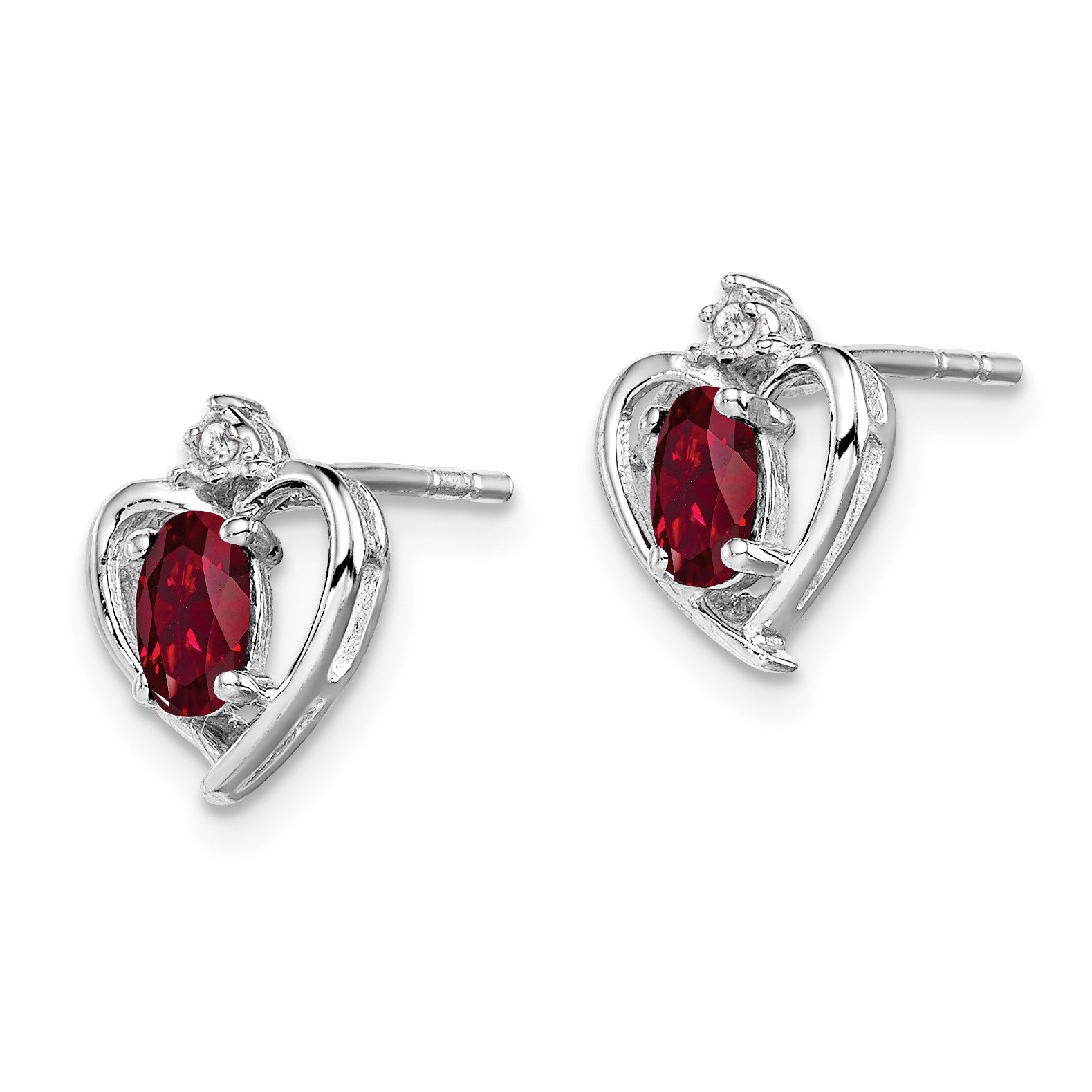 Sterling Silver Rhodium-plated Created Ruby & Diam. Earrings
