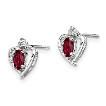 Sterling Silver Rhodium-plated Created Ruby & Diam. Earrings