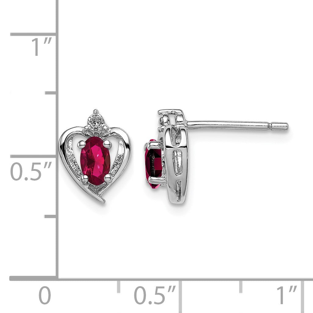 Sterling Silver Rhodium-plated Created Ruby & Diam. Earrings