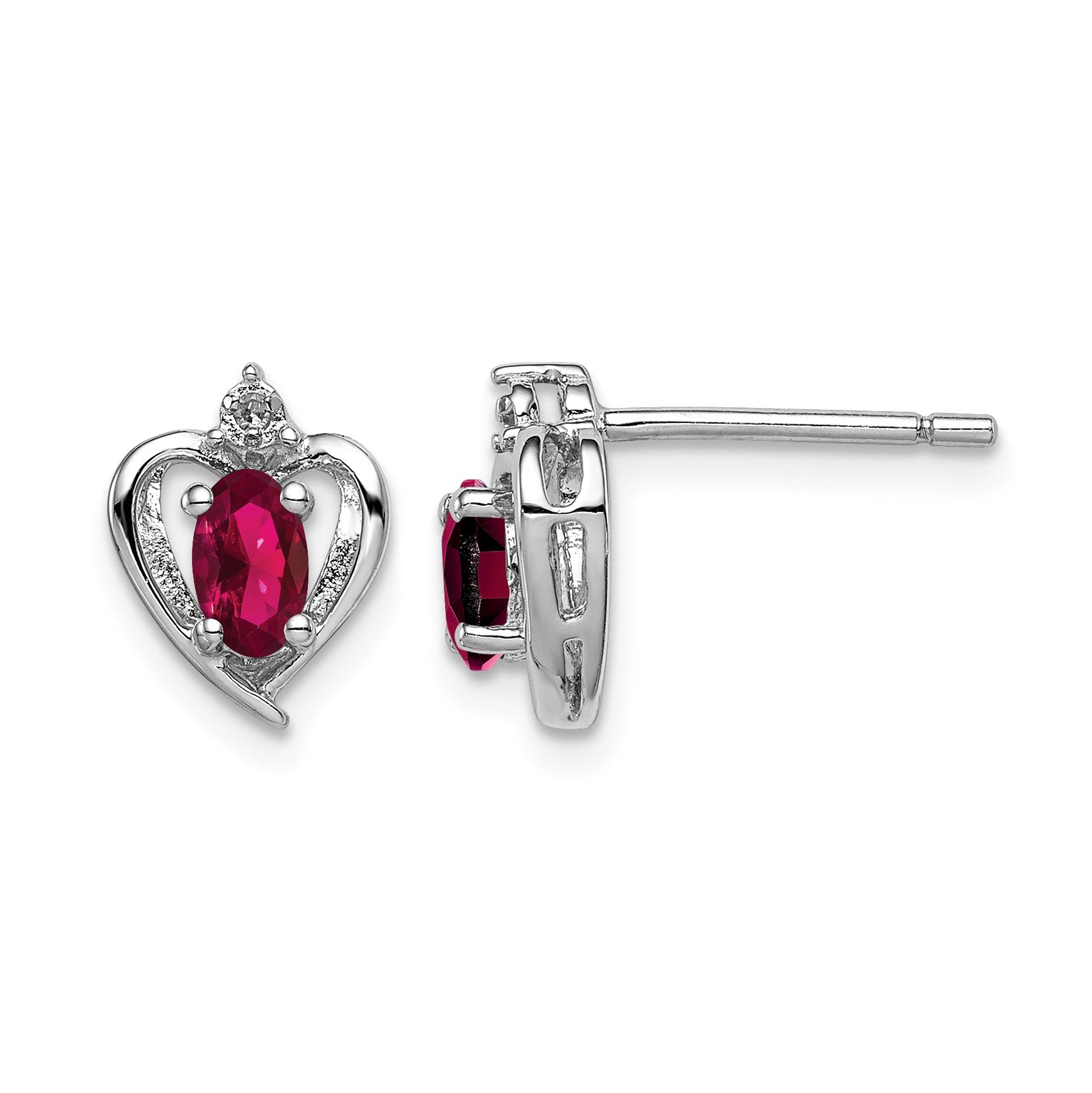 Sterling Silver Rhodium-plated Created Ruby & Diam. Earrings