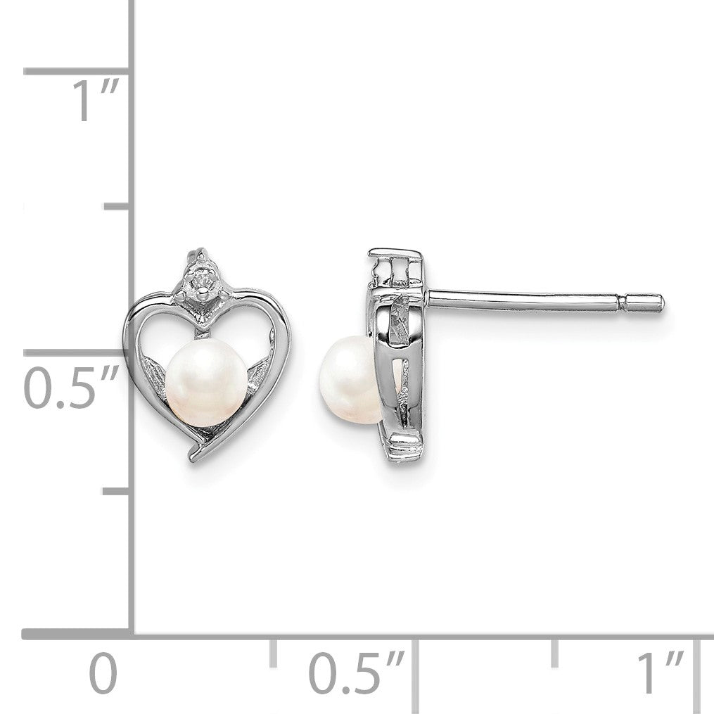 Sterling Silver Rhodium-plated FW Cultured Pearl & Diam. Earrings
