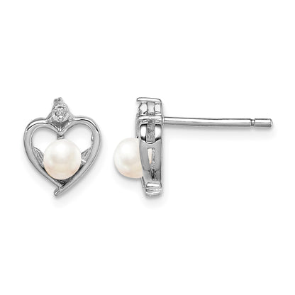 Sterling Silver Rhodium-plated FW Cultured Pearl & Diam. Earrings