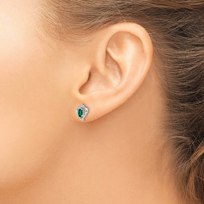Sterling Silver Rhodium-plated Created Emerald & Diam. Earrings